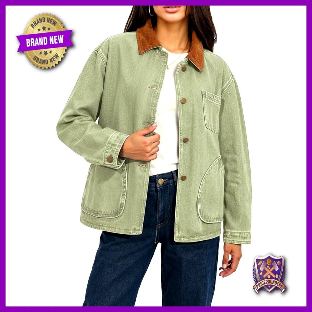 Oversized Denim Field Jacket Lightweight Patch Pockets Classic Y2K Streetwear